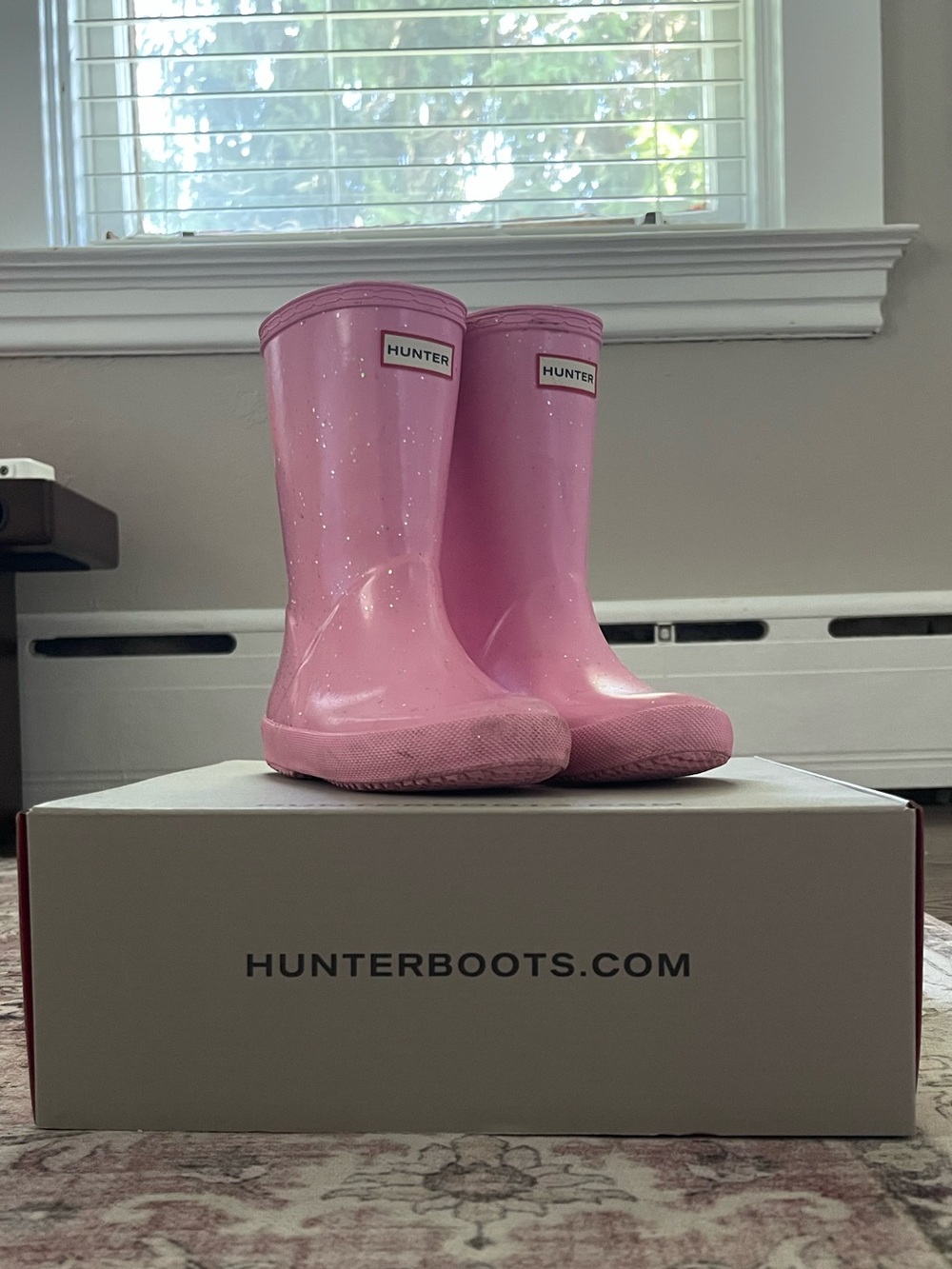 Hunter Kids Pink Glitter Rain Boots